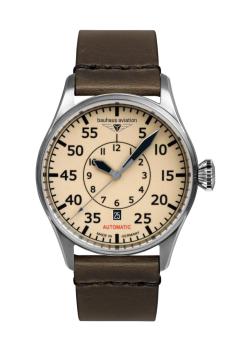 Bauhaus Aviation Herrenuhr Automatik mit Datum und Lederarmband